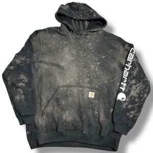 Carhartt Hoodie Black Distressed Bleached Workwear Loose Fit Sz L